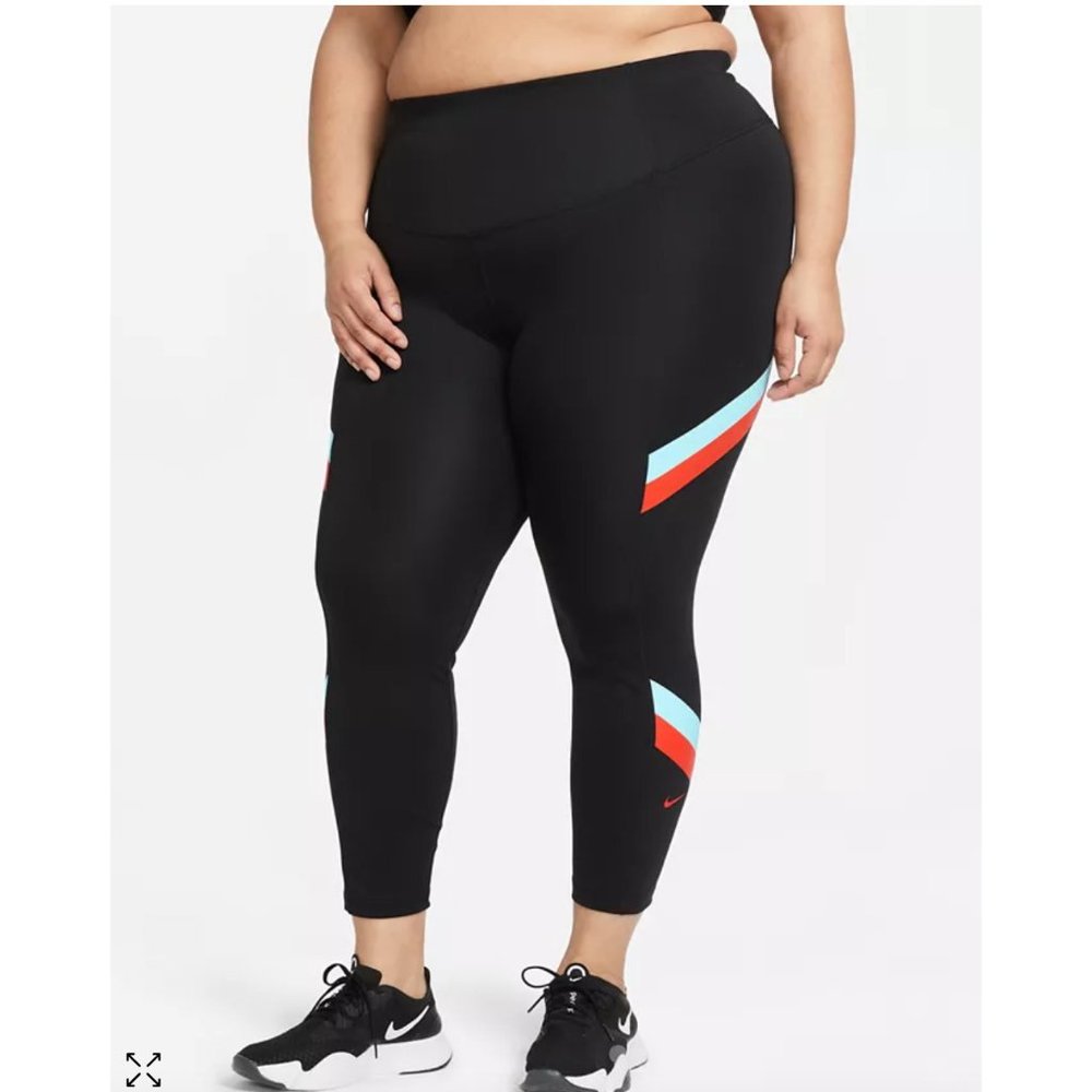 NWT Nike Women's One Plus Size 1X  Dri-fit Swoosh Run CLBK STP  7/8 Leggings